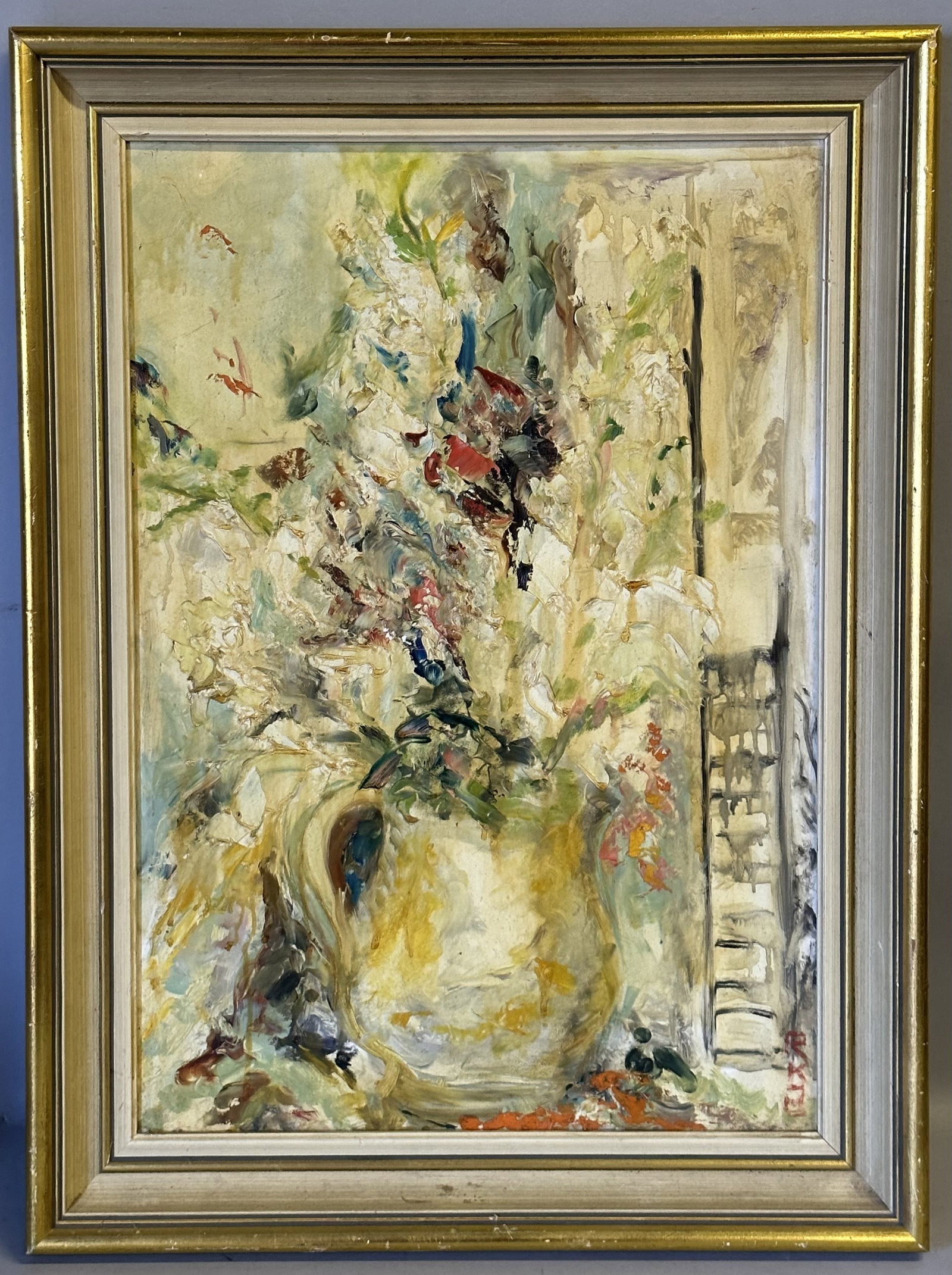 Vintage Impressionist Flowers in a Vase Still Life Oil on Board Painting Signed Monogram (1 of 10)