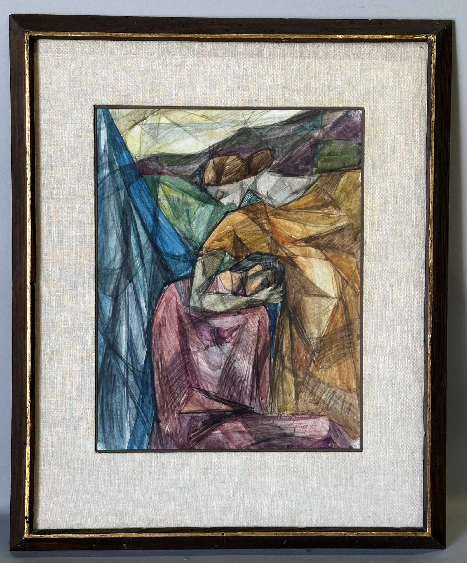 Vintage Cubist Abstract Portrait of a Woman Lithographic Print MCM Wormwood Frame (1 of 10)