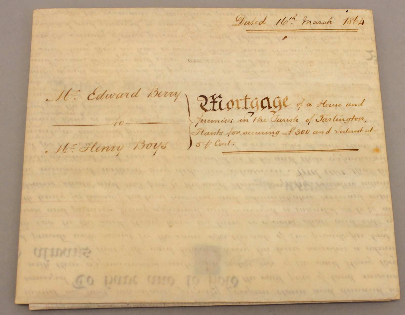 19th C. British Purchase of Land Certificate Dated March. 16, 1864 Written on Vellum Paper (1 of 8)