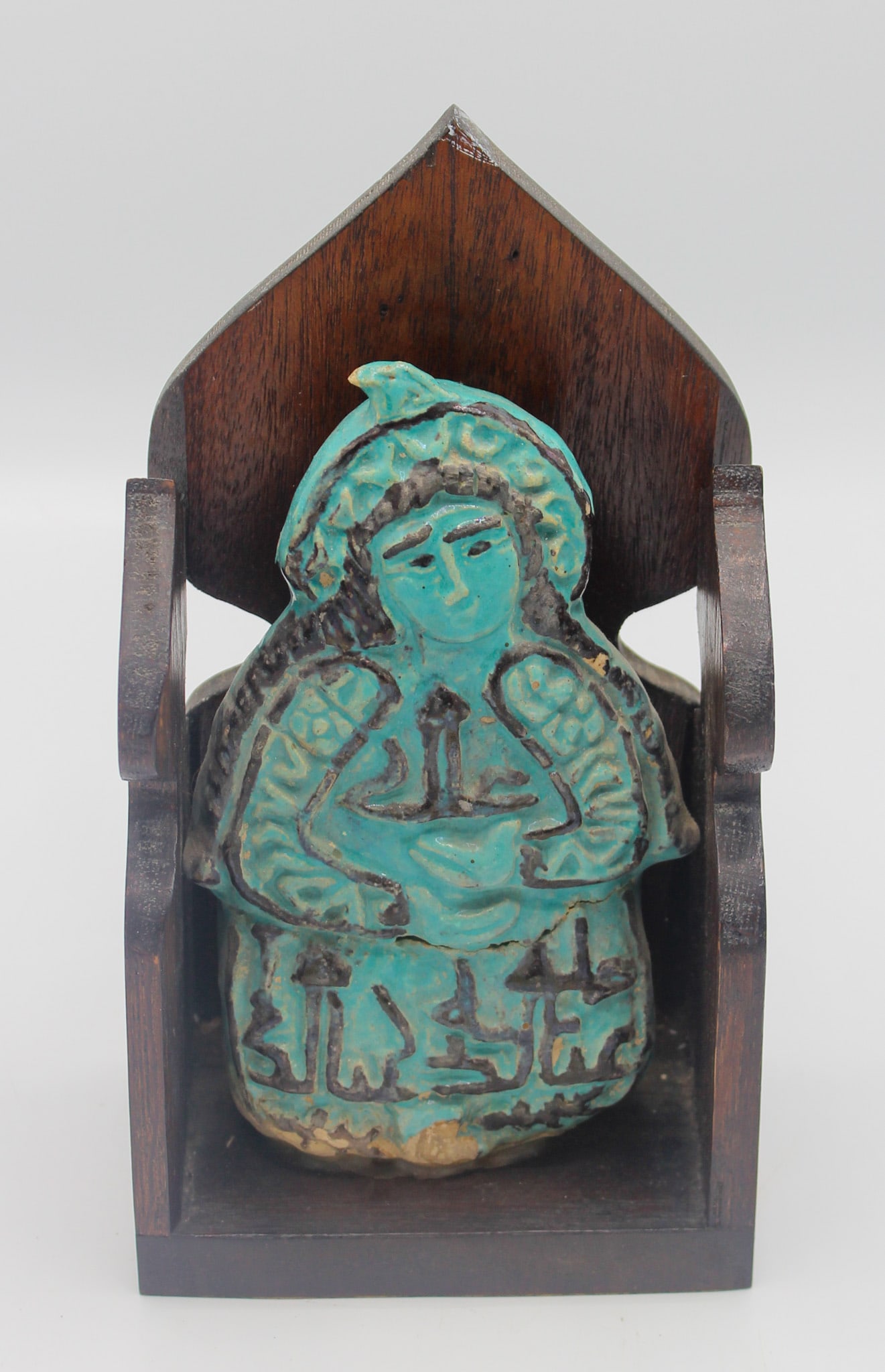 Antique Ceramic Turquoise Glazed Unidentified Religious Female Statue (1 of 9)