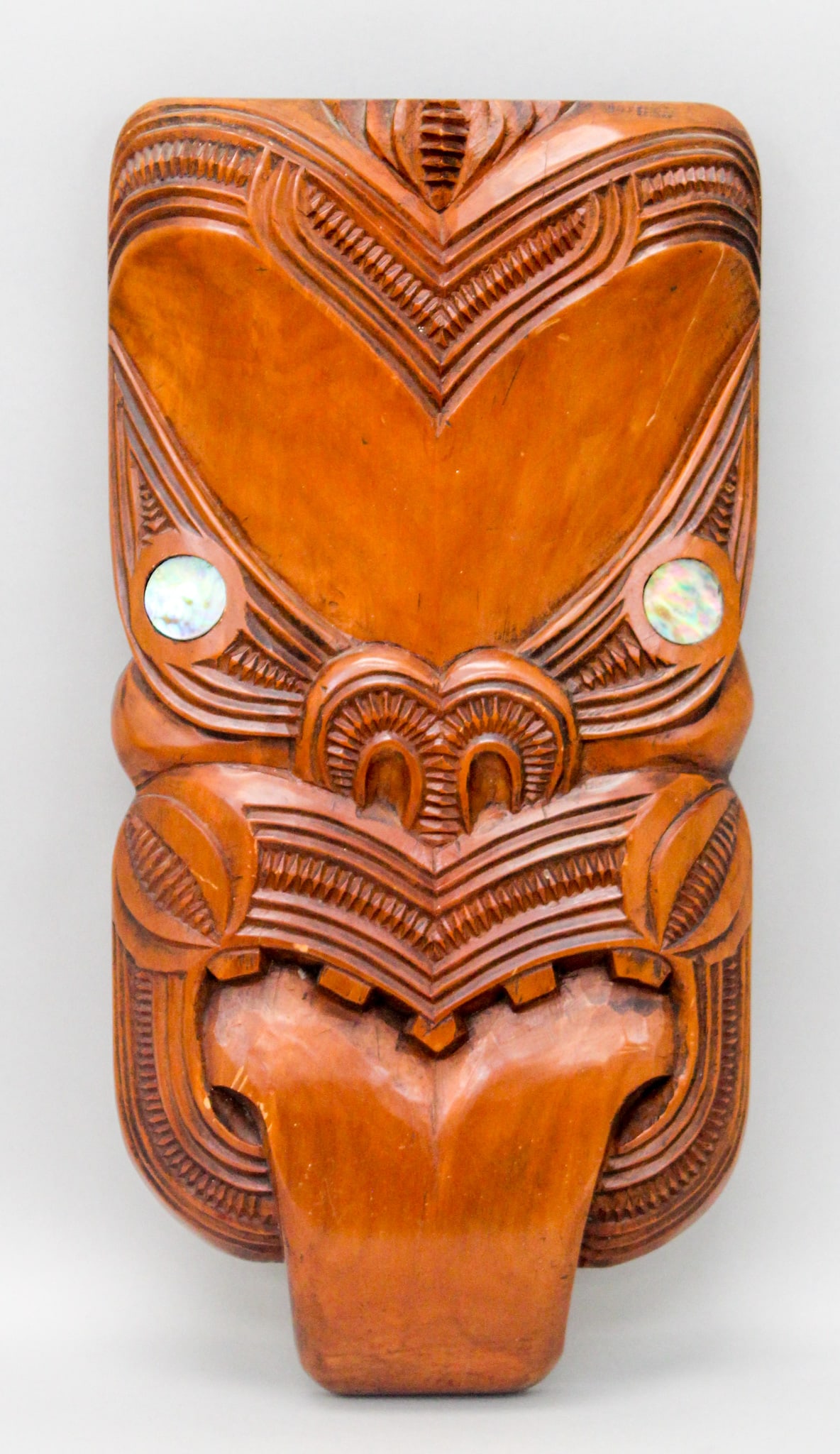 Maori Tiki Carved Wood Mask with Abalone Shell Eyes (1 of 6)