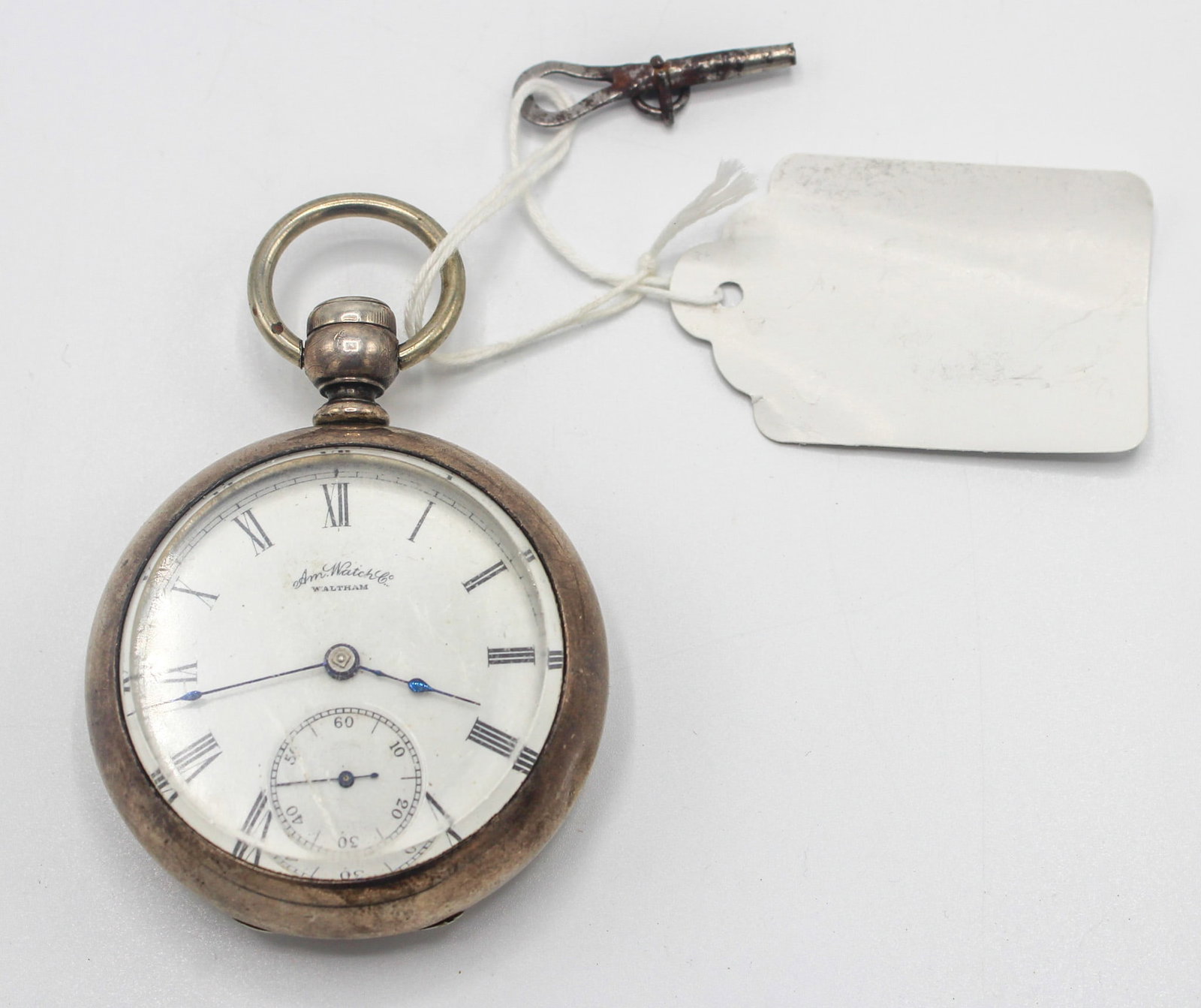 Antique 1,887 Am Watch Co. Waltham Coin Silver Pocket Watch: Antique, 1,887 Am Watch Co. Waltham coin silver pocket watch with winning key, marked inside Fahys Junior Coin C5616, serial # on movement 3532764, 167 g/5.37 t.oz, 2"d