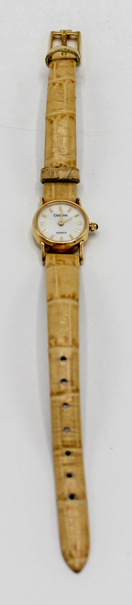 Vintage lady's Geneve 14K Gold with Mother of Pearl Face Watch, Genuine Leather Band (1 of 6)