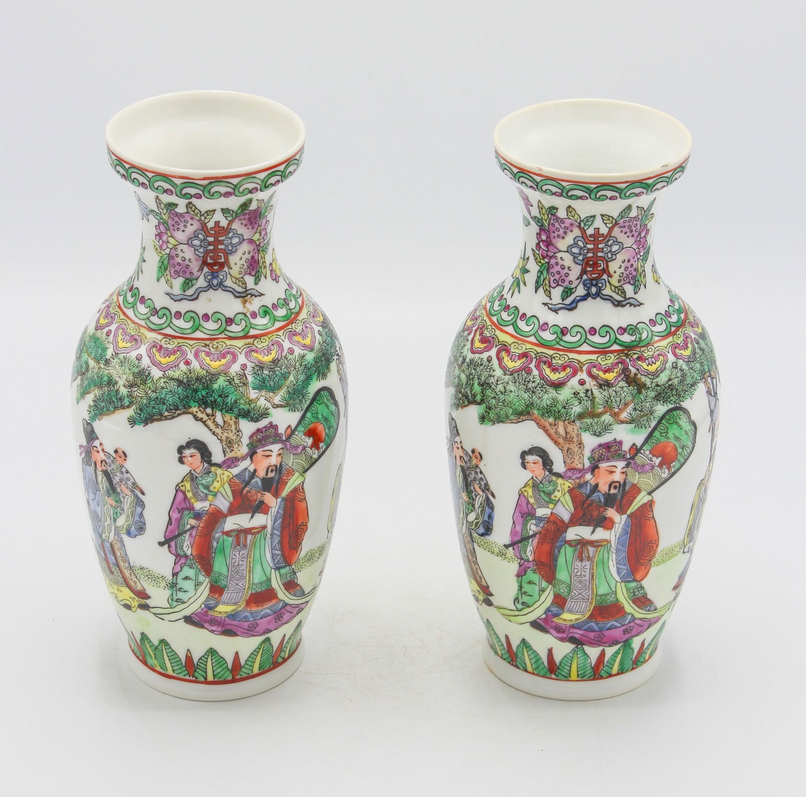 Set of (2) Vintage Chinese Famille Porcelain Vases (1 of 9)