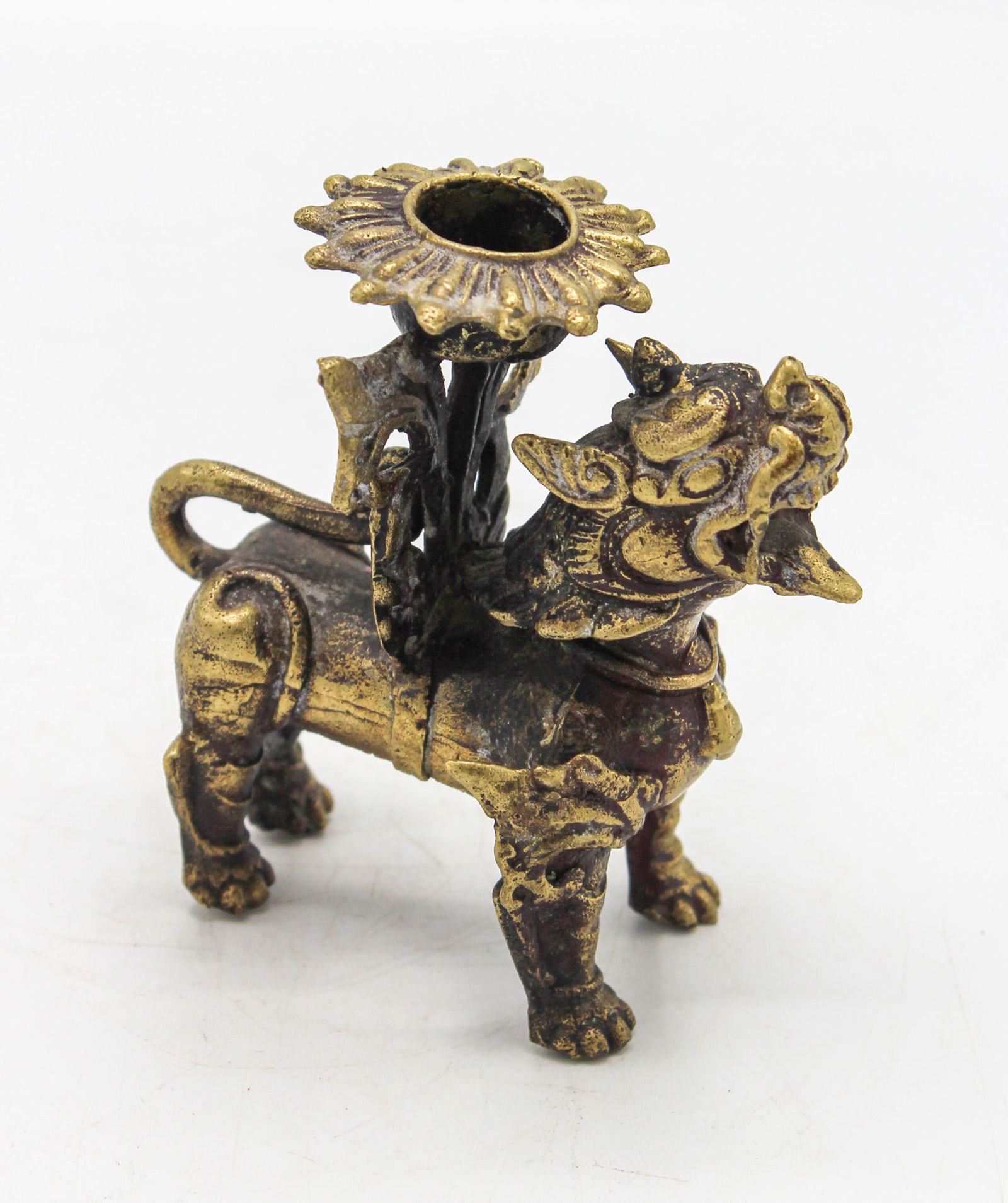 Vintage Chinese Solid Brass Foo Dog Lion Candle Holder (1 of 8)