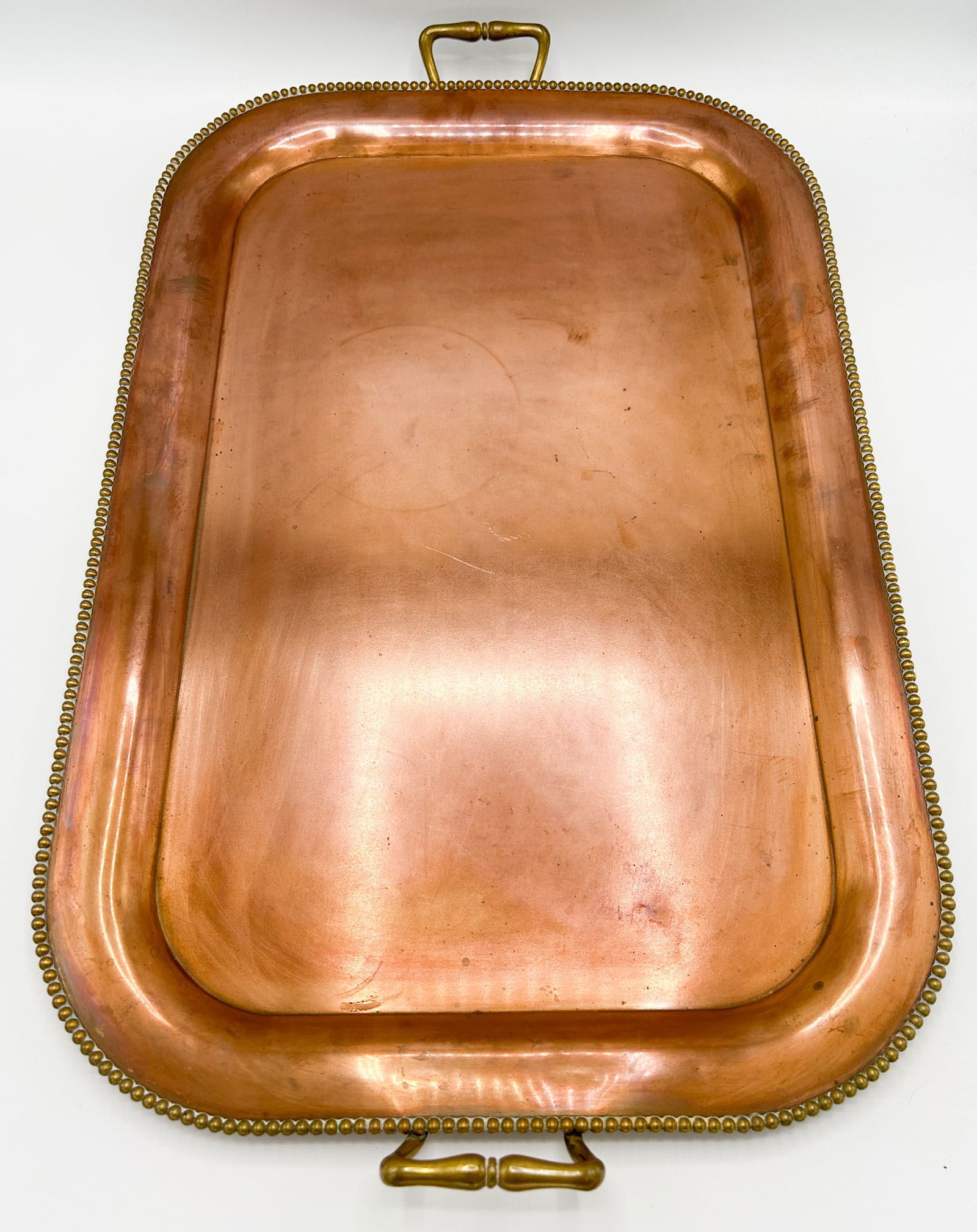 Antique Arts and Crafts Style Solid Copper Rectangular Brass Beaded Tray (1 of 3)