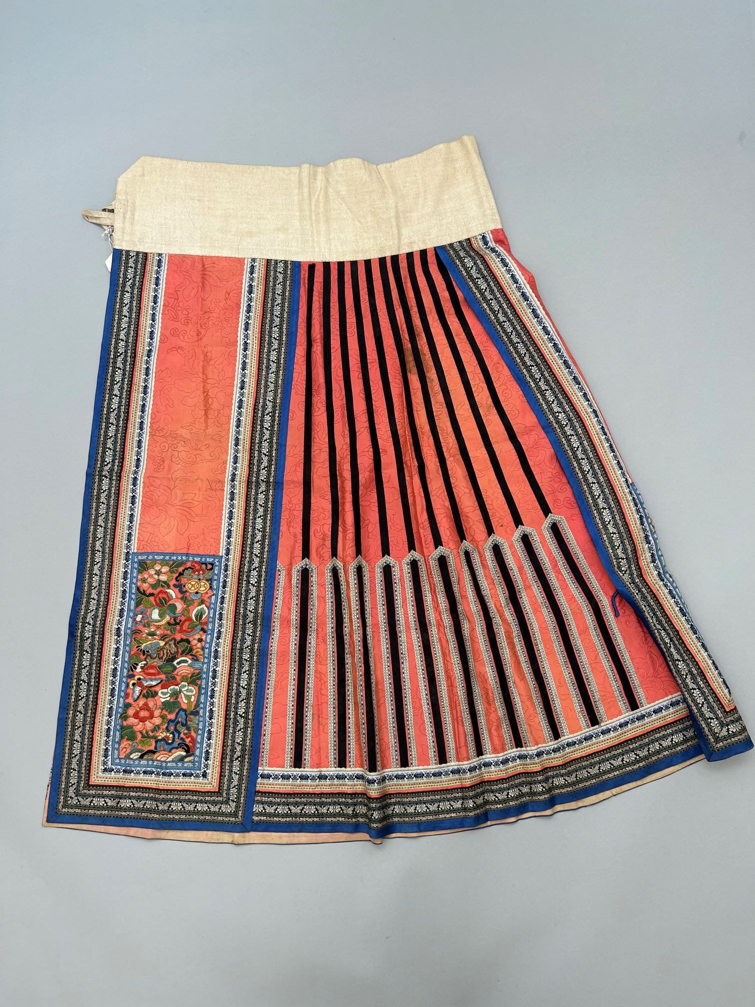 A Multicolored-Mostly Orange Colored Silk Apron Skirt, Qing Dynasty, Late 19th Century (1 of 19)