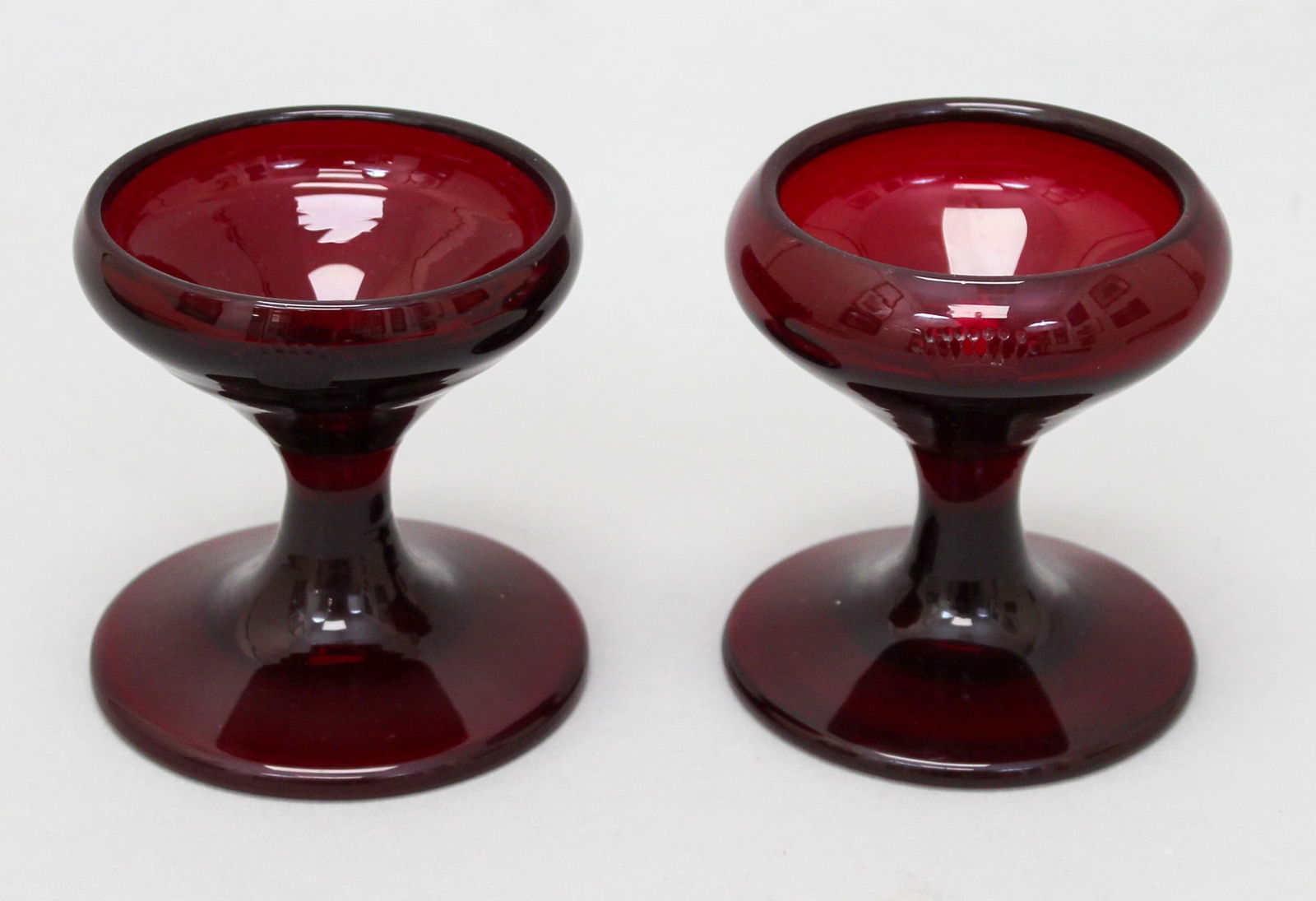 Vintage Pair of Ruby Red Handmade Glass Candle Holder/ Toasting Glasses with Crown Insignia (1 of 6)