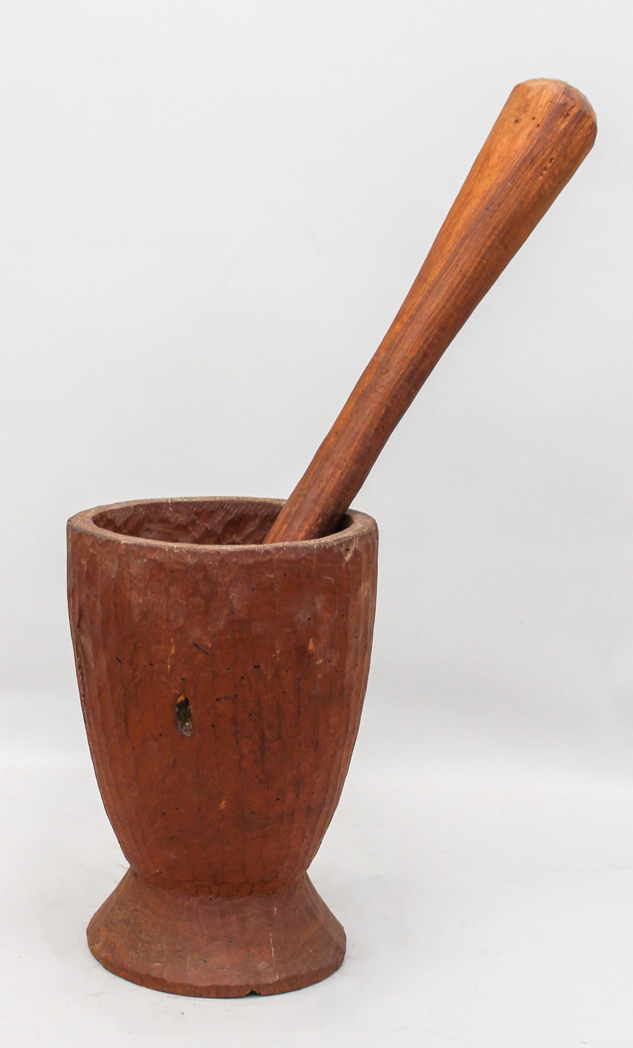 Possibly African Rustic Wooden Mortar and Pestle: Possibly African rustic wooden mortar and pestle, mortar 10"h x 7"d, pestle 19"l