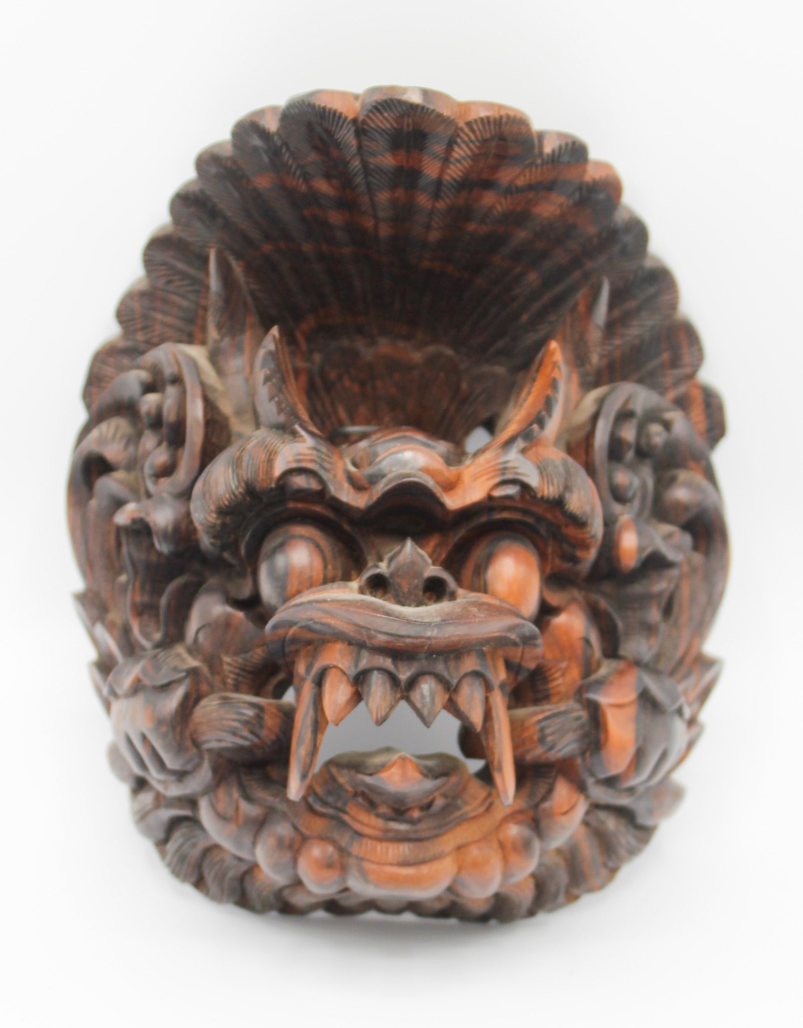 Vintage Balinese Carved Wood "Barong" Mask: Vintage Balinese carved wood "Barong" mask, 7"h x 6.25"w x 4"d