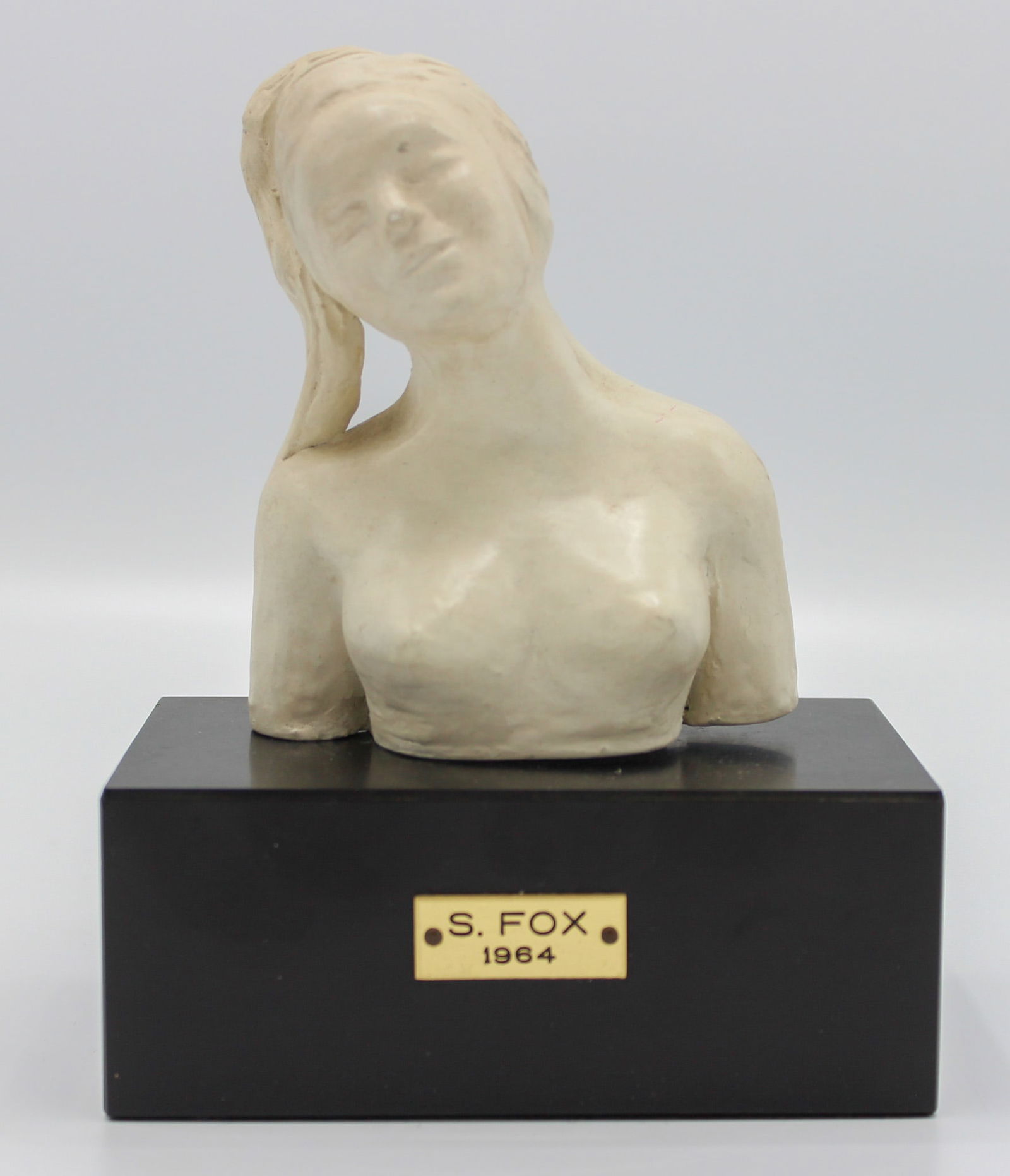 Vintage Plaster Cast Female Sculpture on Plinth by S. Fox 1964 (1 of 5)