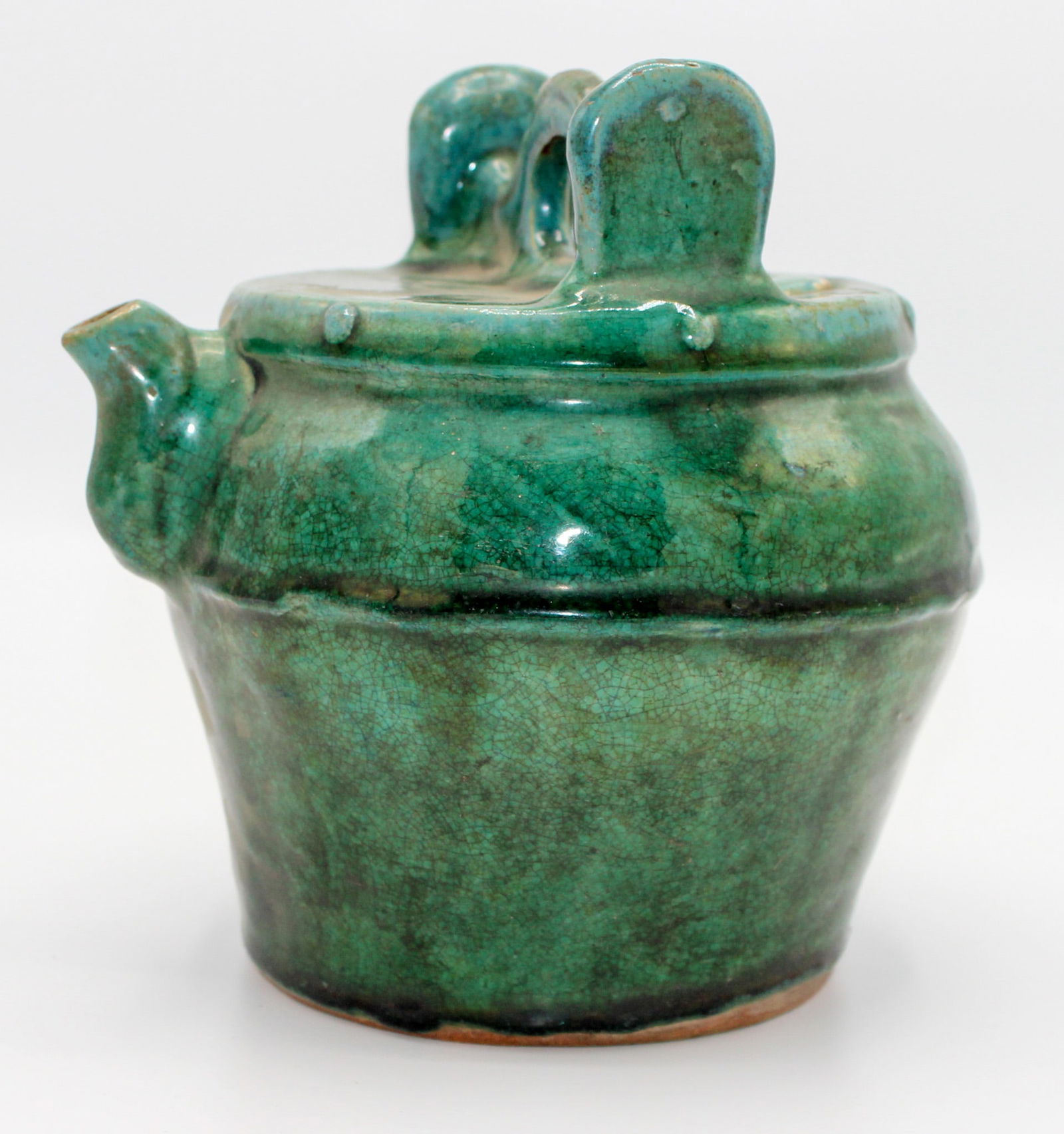 Antique Chinese  (Qing Dynasty 19th c.) Emerald Green Glazed, "Shiwan" Tea Pot (1 of 8)