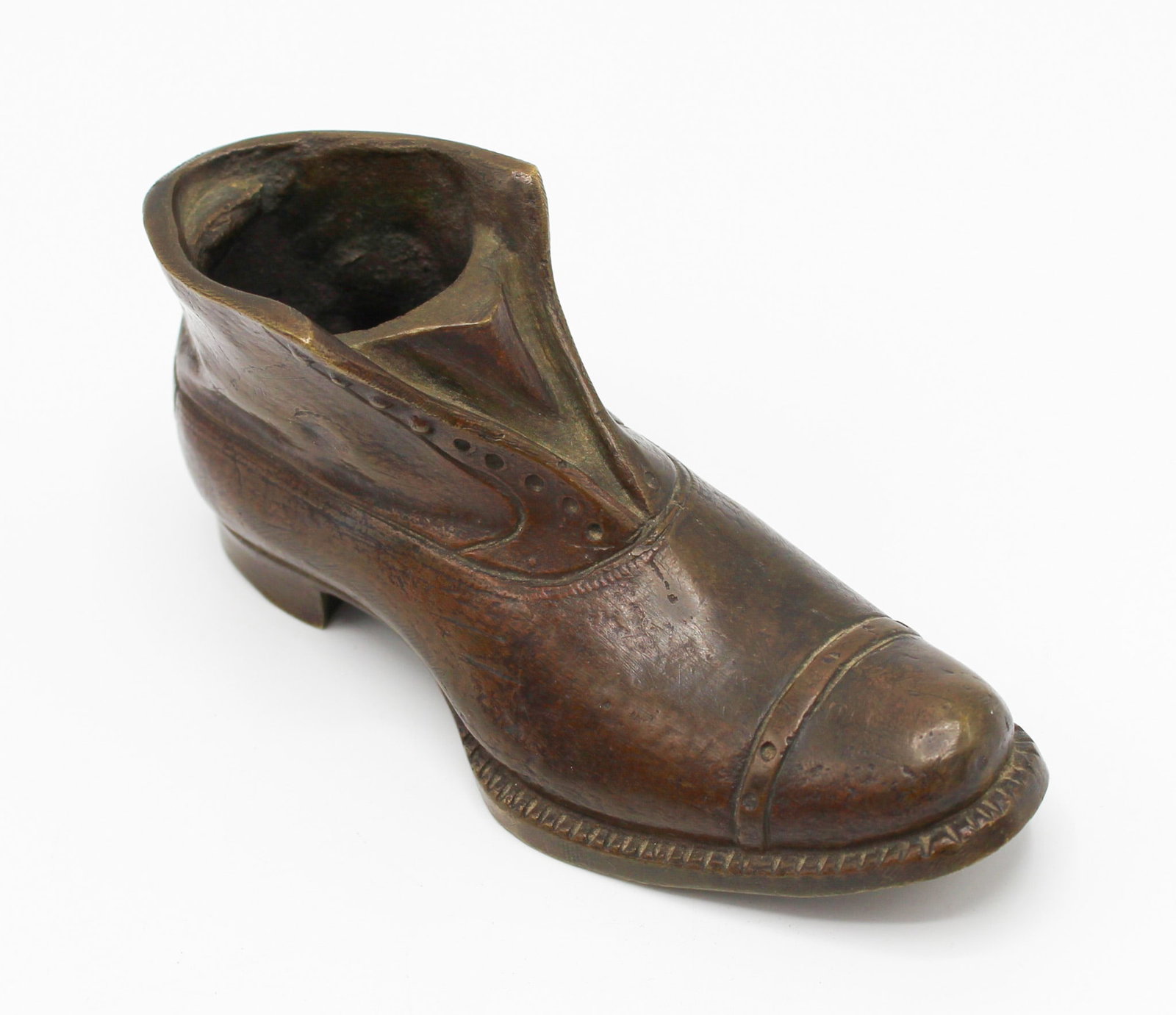 Victorian Cast Bronze Lady Shoe Form: Victorian cast bronze lady shoe form, most likely a base for a pin cushion, unmarked, 2.25"h x 1.5"w x 5"l