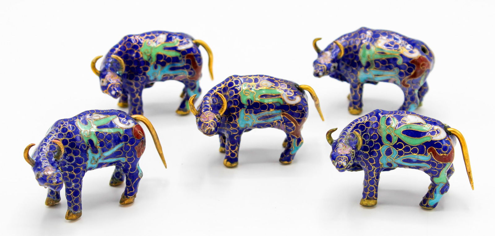 Group of (5) Vintage Cloisonne Enamel Water Buffalo (1 of 6)