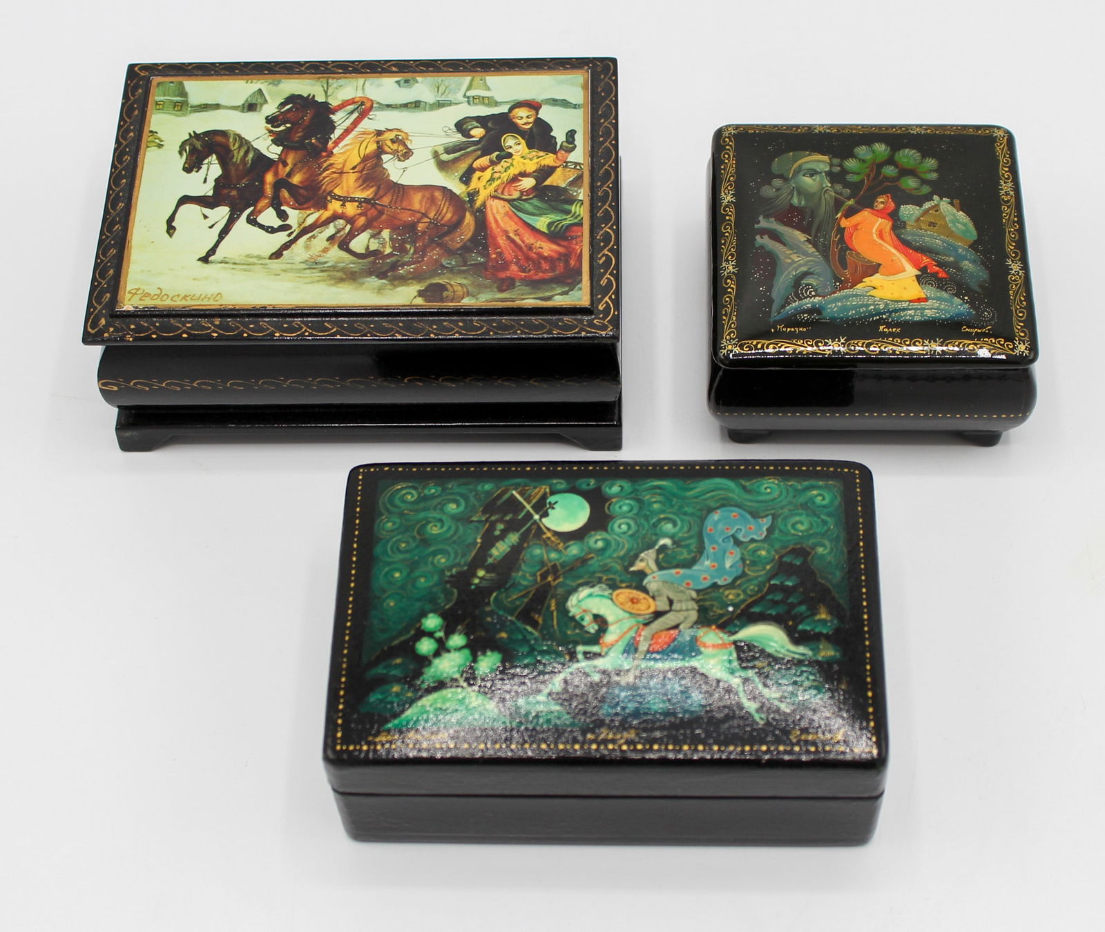 Group of (3) Handpainted Russian Lacquer Boxes (1 of 12)