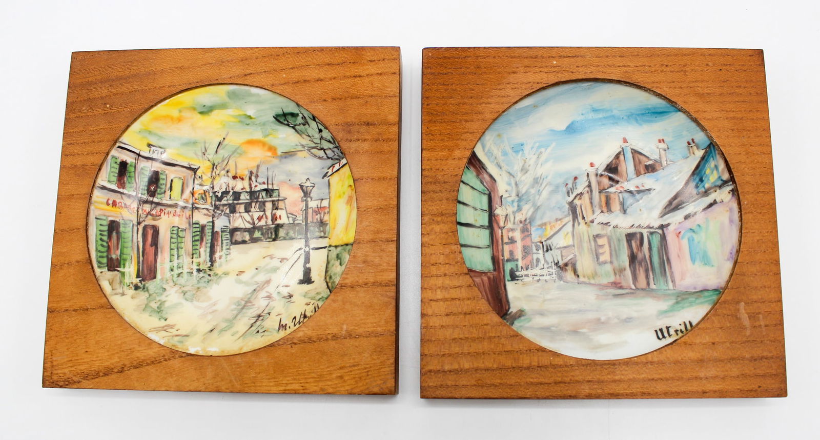 Pair of Vintage Maurice Utrillo (French 1885-1955) Small Framed Wall Painting Dishes (1 of 7)