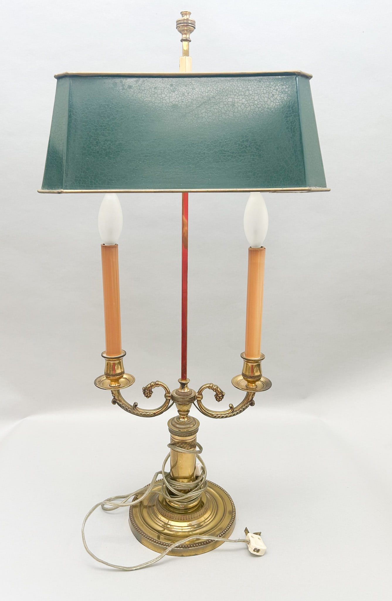 Antique Ornate Two-Arm Table Lamp with Green Metal Shade (1 of 8)