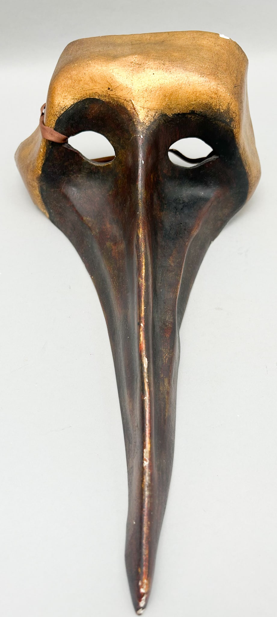 Long Nose Venetian Bird Mask by Gianni Cavalier: Long nose venetian bird mask with gold tone by Gianni Cavalier, S. Marco, 2863/a-VENEZIA, 5"h x 8"w x 14"l