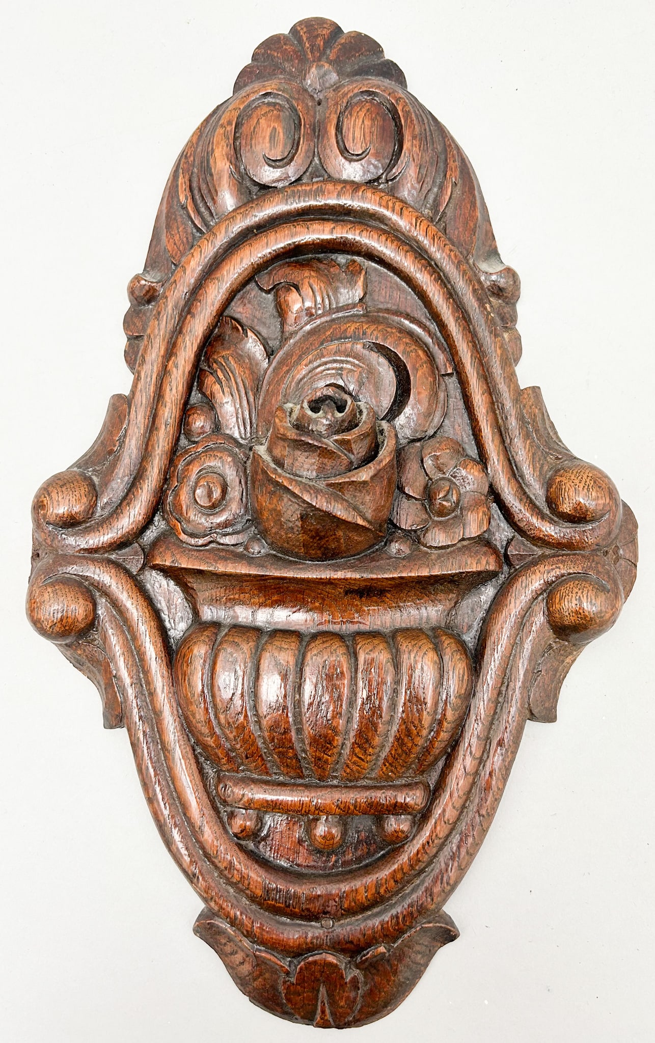 Vintage Carved Wooden Wall Ornament: Vintage carved wooden wall ornament, 14"l x 8"w