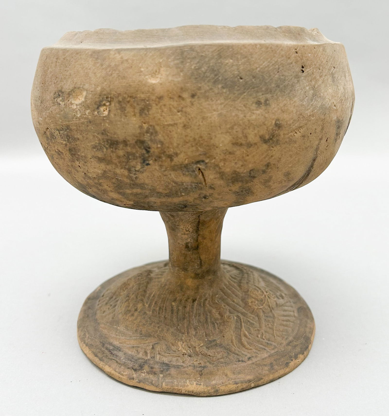 Antique Terracotta Dragon Engraved Footed Bowl (1 of 8)