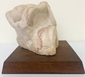 Mid Century Modern Marble Sculpture Mounted on Wooden Frame, Unsigned: MCM Marble sculpture mounted on wooden base, unmarked, wooden base 2"h x 13"w x 13"d and sculpture 9"h x 9"w x 9"d