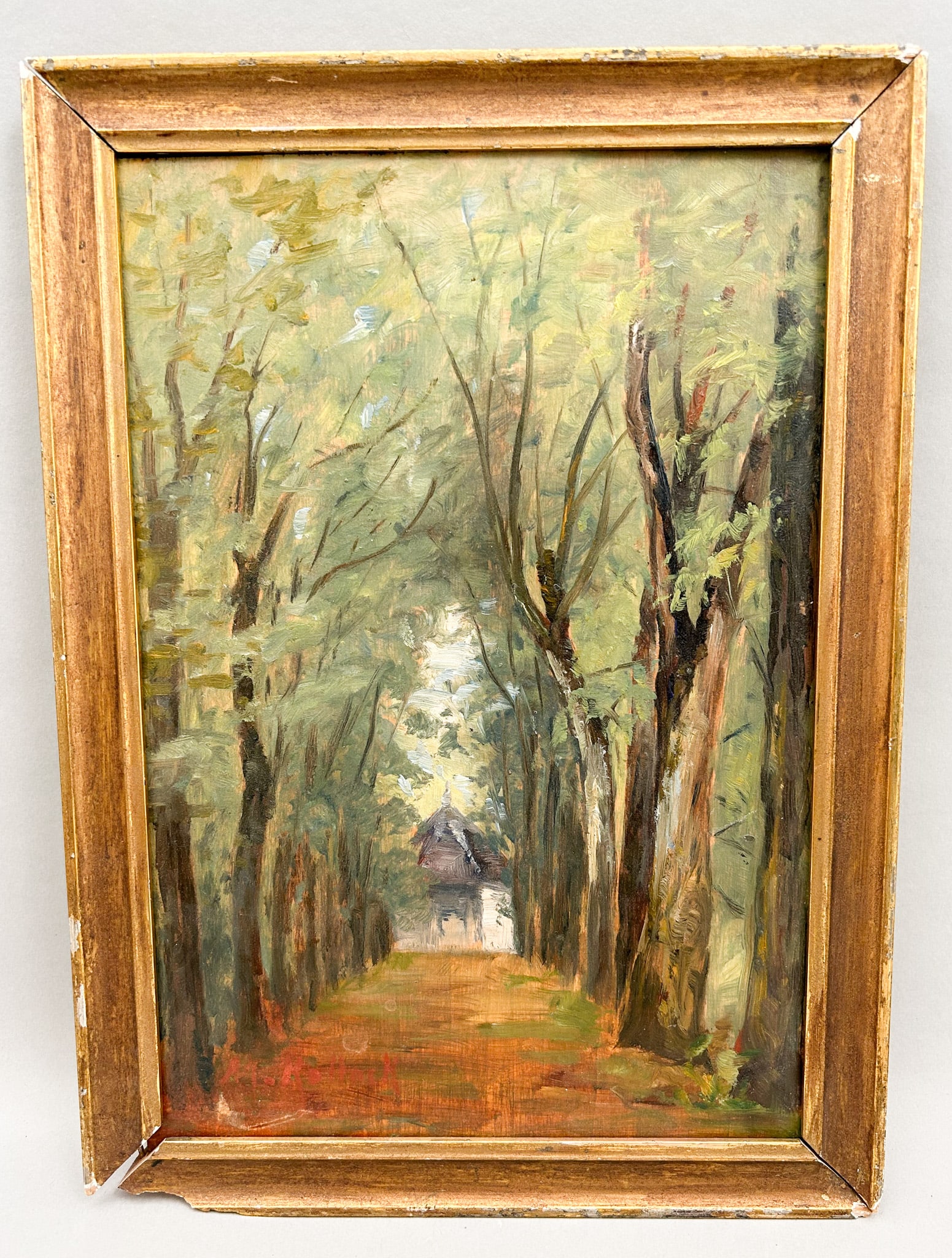 Vintage Landscape Painting, Oil on board with Gold Tone Frame, Illegibly Signed at Lower Left (1 of 4)