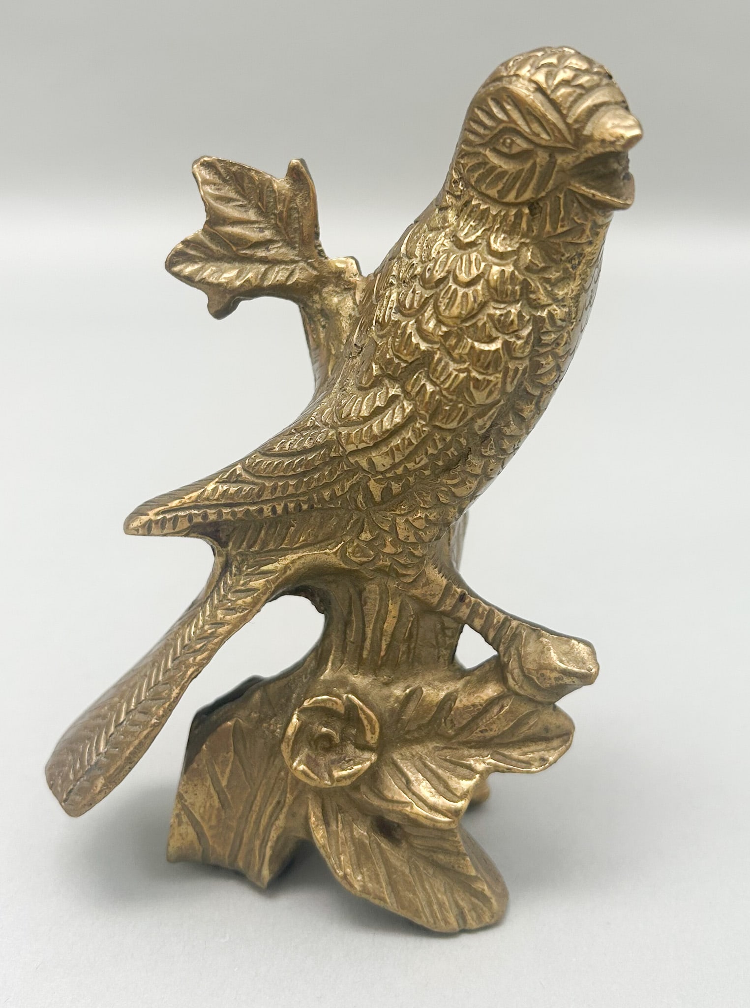 Vintage Brass Bird on a Tree Branch Ornament Figurine Statue, Unsigned (1 of 8)