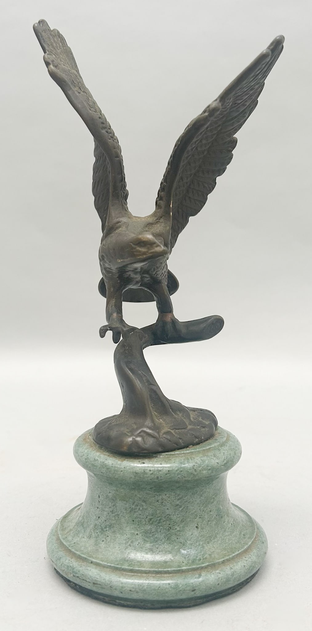 Vintage Bronze Eagle Statue on Green Marble Base, Unsigned (1 of 8)