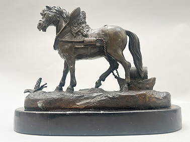 Western Art Deco Sculpture War Horse Bronze Statue, Unsigned (1 of 9)