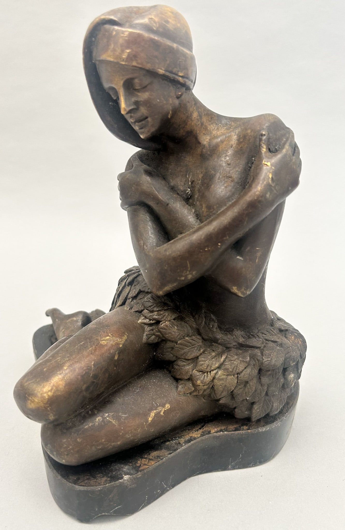 MCM Pacific Islander Girl Bronze Statue on Marble Base, Unsigned (1 of 11)