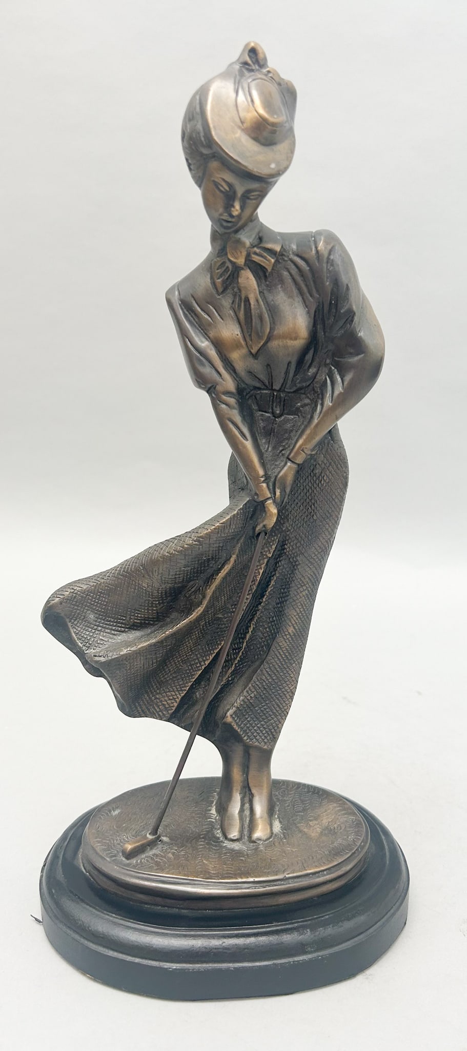 Victorian Style Vintage Lady Golfer Bronze Statue, Unsigned (1 of 9)