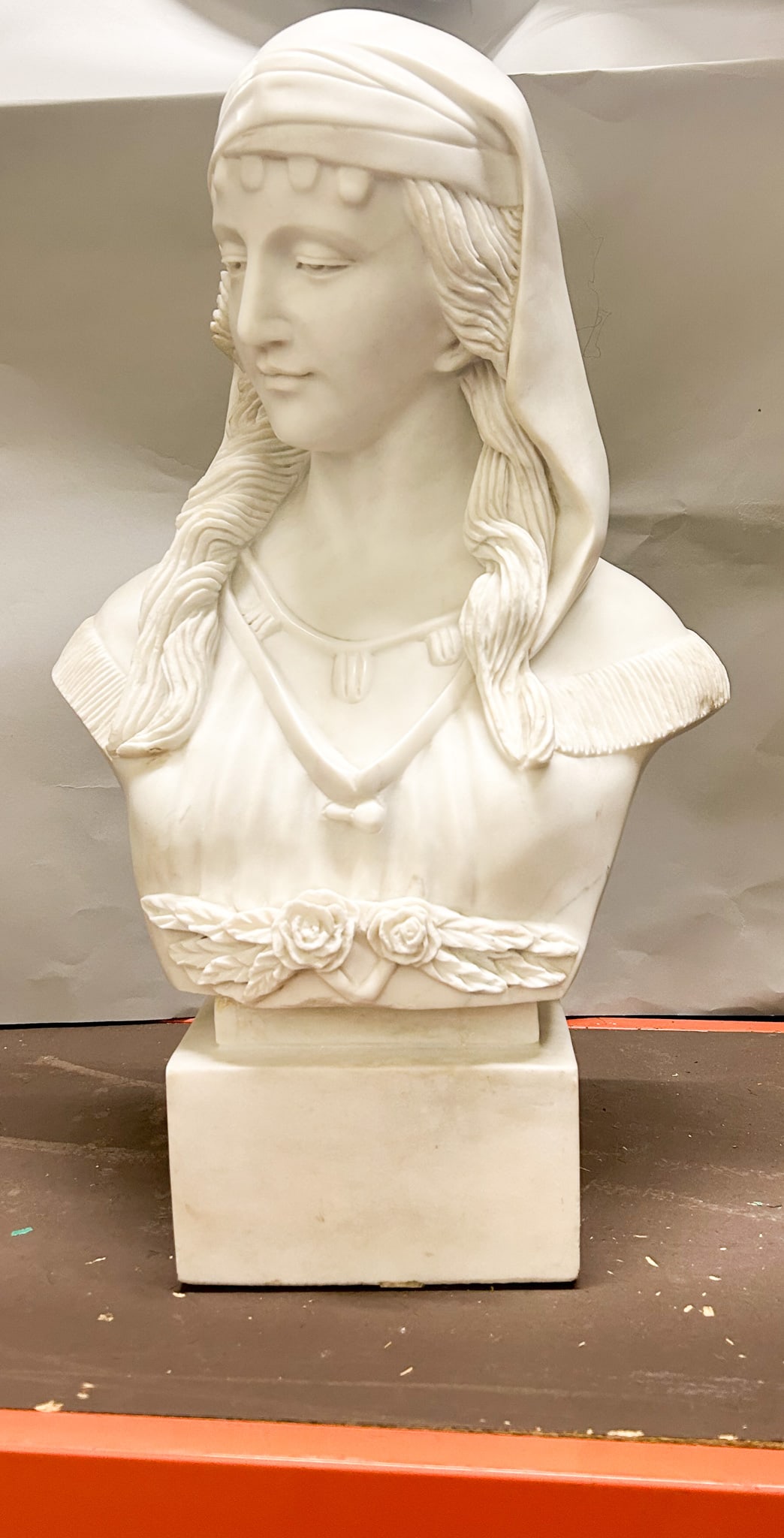 Vintage Large Roman Greek Mythology Veiled Lady Marble Bust, Unsigned (1 of 6)