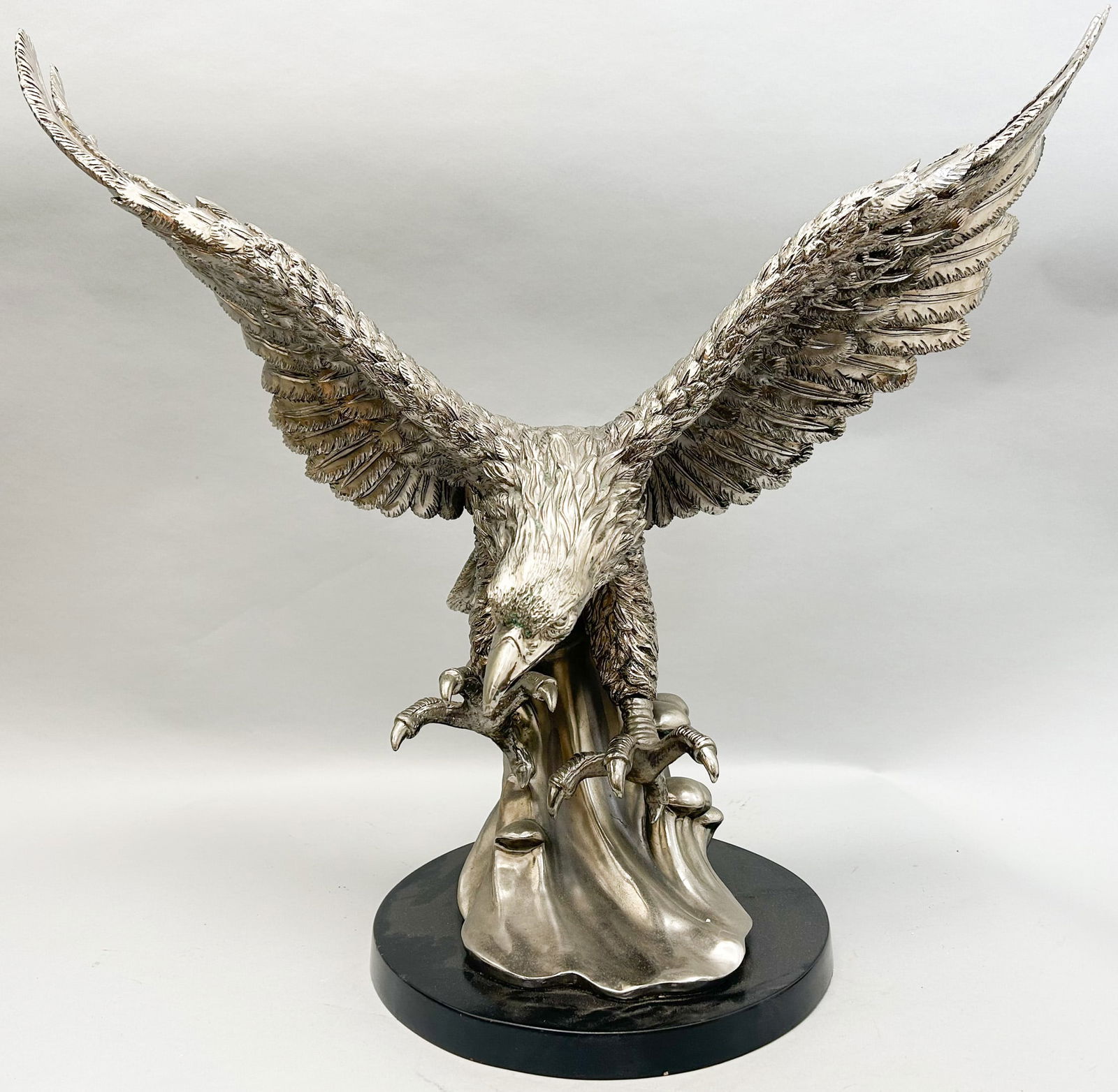Vintage Large Cast Composite Eagle Statue on Wooden Base, Unsigned (1 of 9)