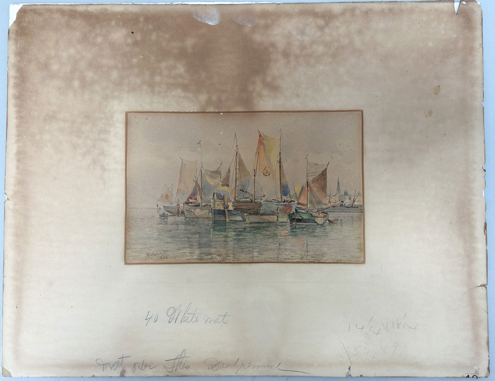 Antique  Watercolor Painting, ''Dutch Fishing Boats'' Signed by D. Diane, 1889 (1 of 6)