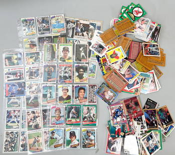 Large Vintage Basketball, Baseball, Hockey and Football Cards Lot: Baseball cards wih Nolan Ryan, George Brett, Johnny Bench, Mets pack baseball, basketball with Jordan, hockey with Gretz, 2021 Panini wax packs, football cards with Manning, Woodson and Warner