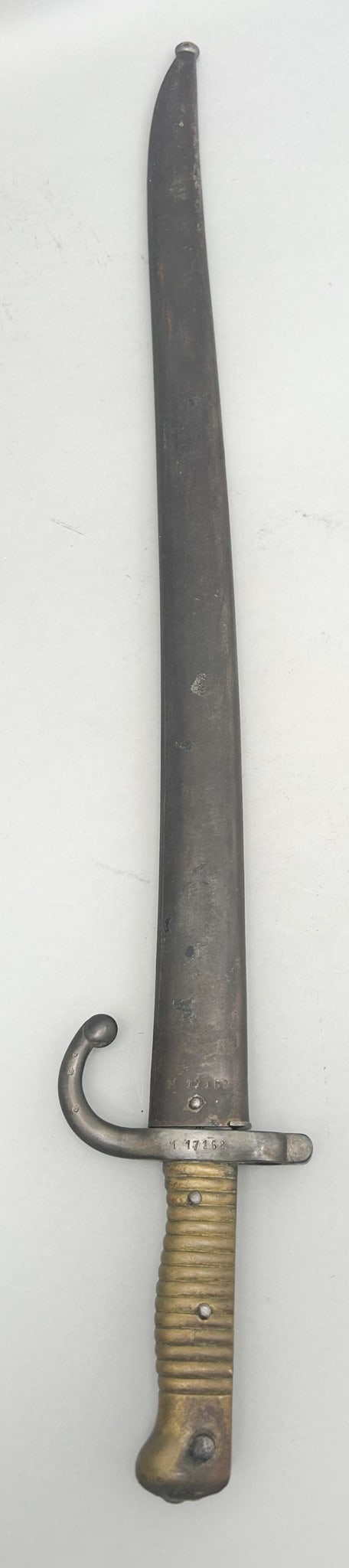 19th Century French Chasepot Bayonet: 19th century French Chasepot Bayonet, sheath size 29"l, sword size 34"l