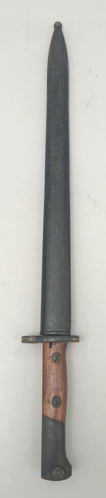 British or Brazilian Bayonet with Scabbard: British or Brazilian bayonet for Mauser rifle with scabbard, sheath size 15.75"l and sword size 20.25"l