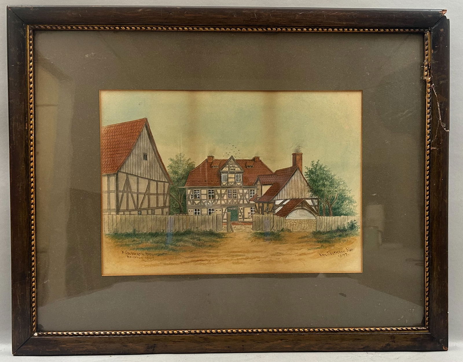 Antique  Handcolered Print, Signed by Emil Soltman Pink and H. Soldman (1 of 6)