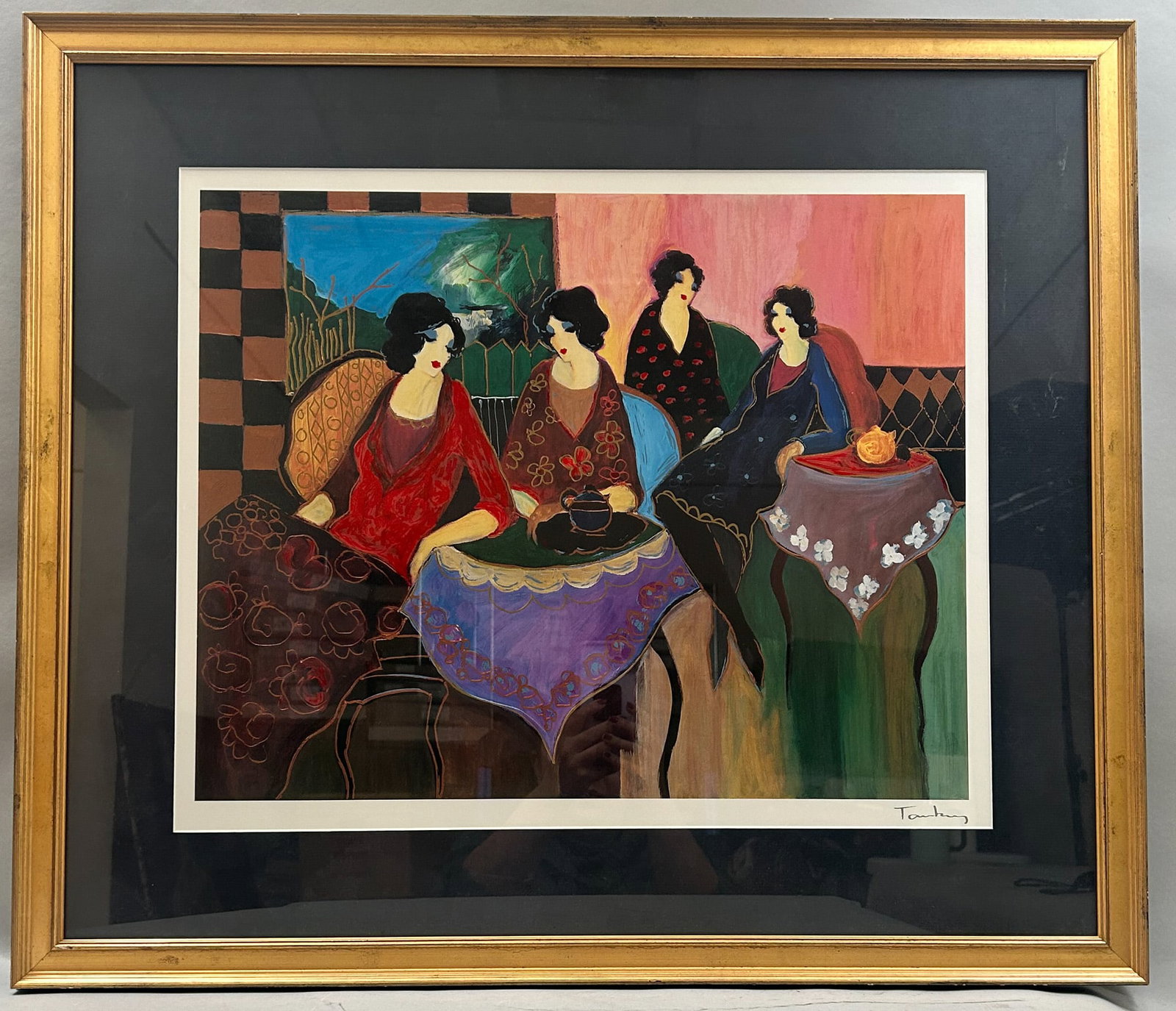 Tarkay Itzchak Seriography: Seriograhy in color on paper, signed in plate by Tarkay Itzchak, frame size 25.5"l x 29.25"w and sight size 17.5"l x 21.5"w