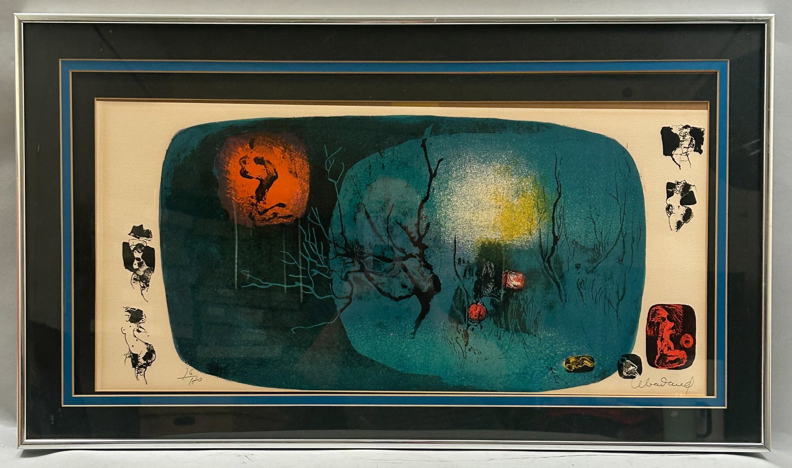 Hoi Lebadand Lithography: Vintage Lebadang lithography, frame size 16.25"l x 28.25"w and sight size 11.5"l x 23.75"w