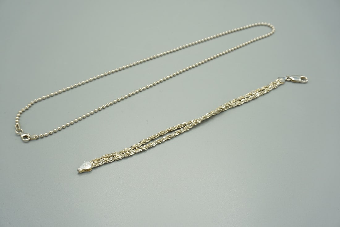 Sterling Silver Bead Chain Necklace & Twisted Chain Bracelet (1 of 4)