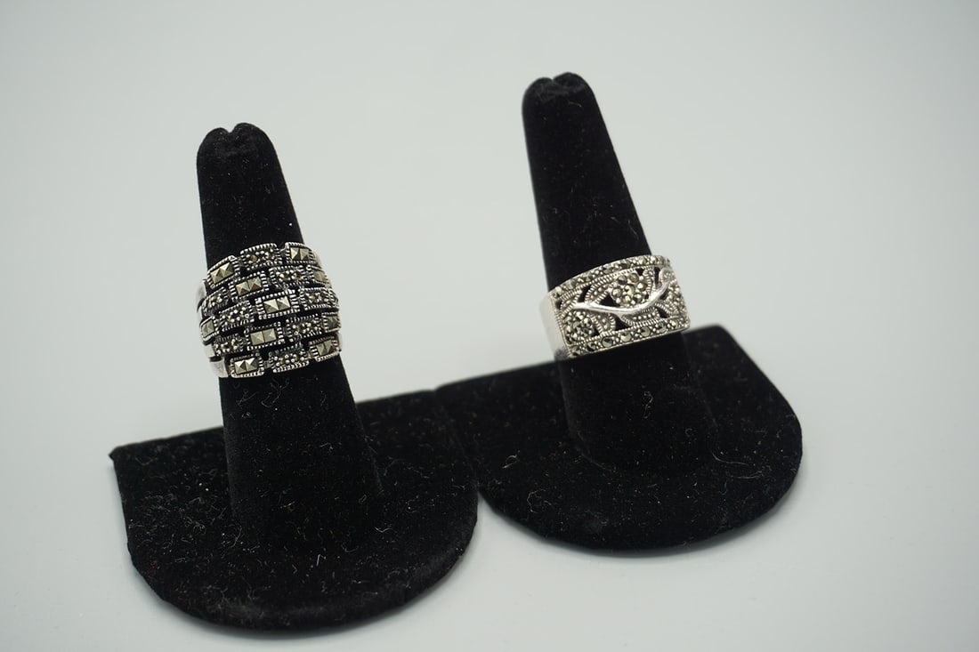 Lot of 2 Marcasite Sterling Silver Rings (1 of 3)