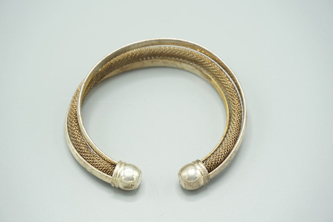 Sterling Silver Gold Tone 3 Row Open Bangle Bracelet (1 of 4)