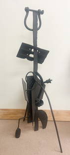 Vintage Brutalist Metal Sculpture: Vintage Brutalist metal sculpture painted in black, illegible signed, 49"h x 17"w x 18"d