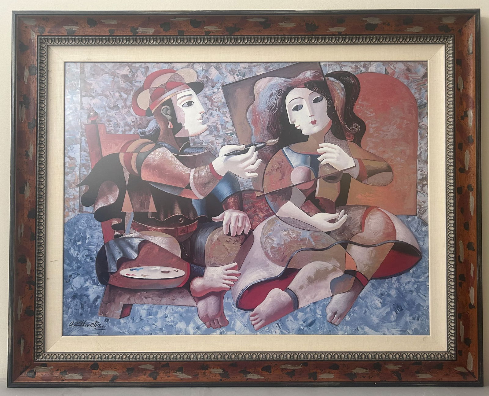 After Oleg Zhivetin, Russian 1964 Abstract Couple Color Print on Lacquer (1 of 8)