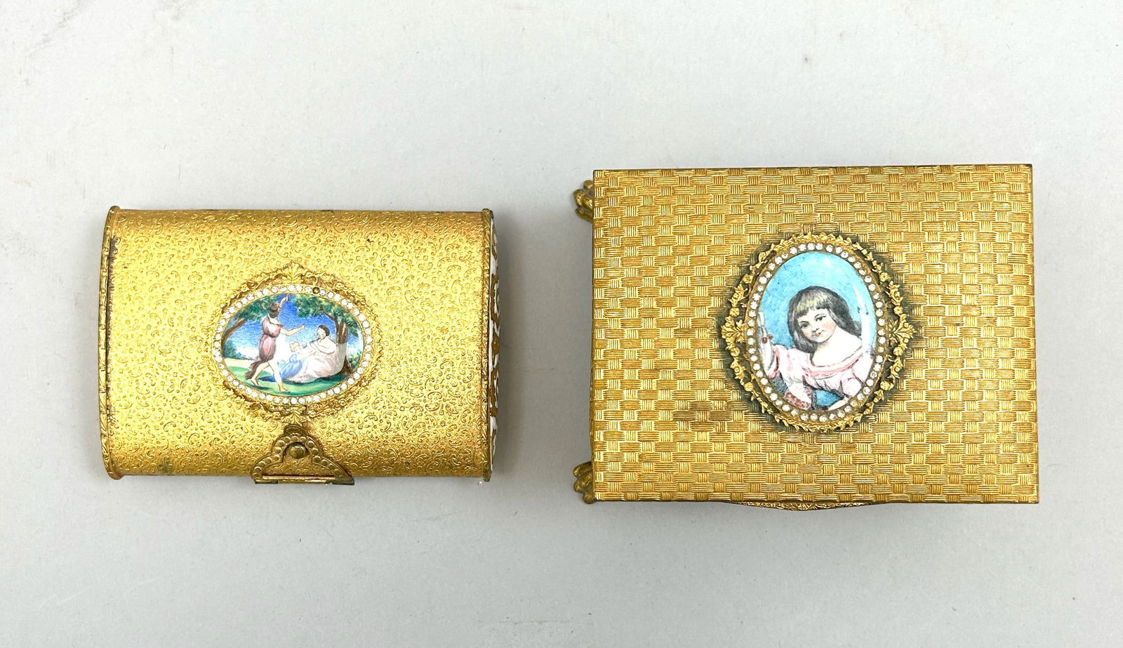 A Group (2) Vintage Jewelry Boxes With Enamel Top Auction