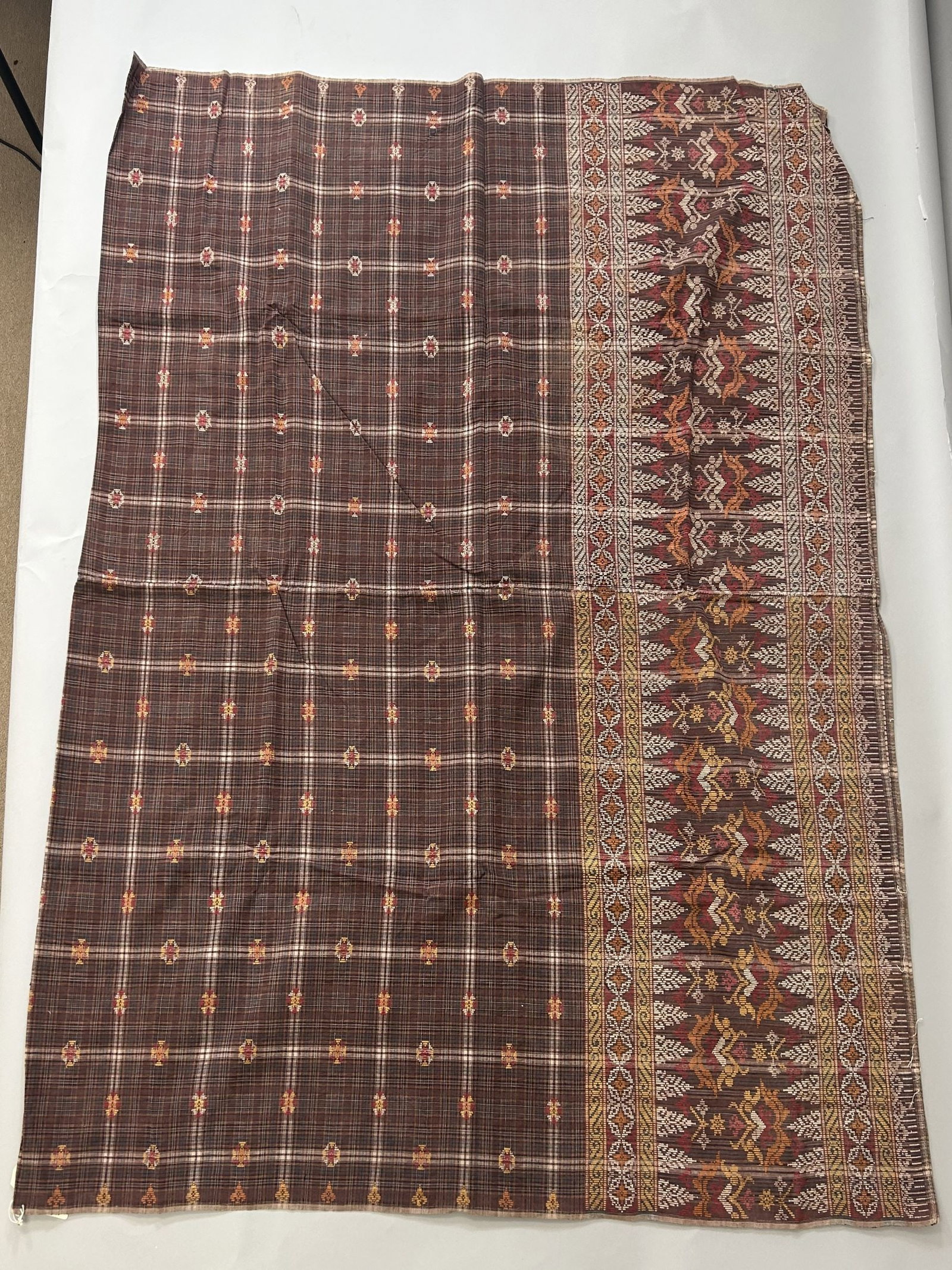 Indonesia, Toraja, Sulawesi, Handwoven Possibly Cotton Ikat: Indonesia, Toraja, Sulawesi, Handwoven Cotton Ikat, 100"l x 56"w x shoulder 15" w Provenance: From the estate of Dr. Philip Gould , New York