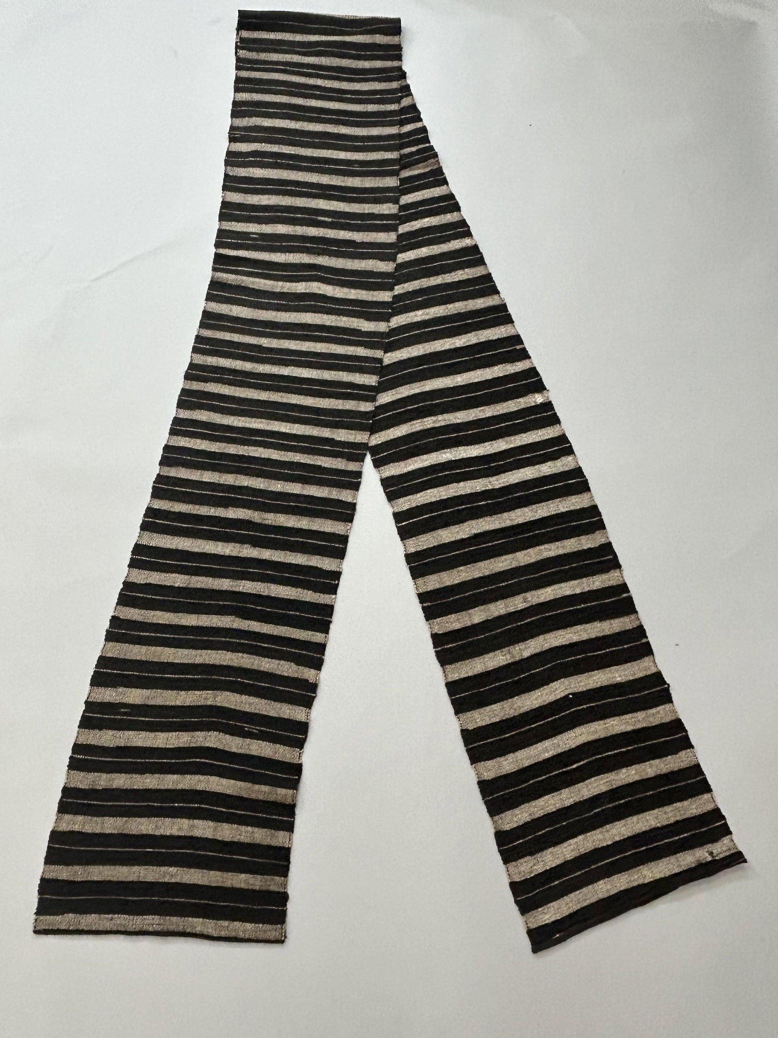 Japanese Handwoven Silk Obi: Japanese Handwoven Silk Obi, 120"l x 10.5"w Provenance: From the estate of Dr. Philip Gould , New York