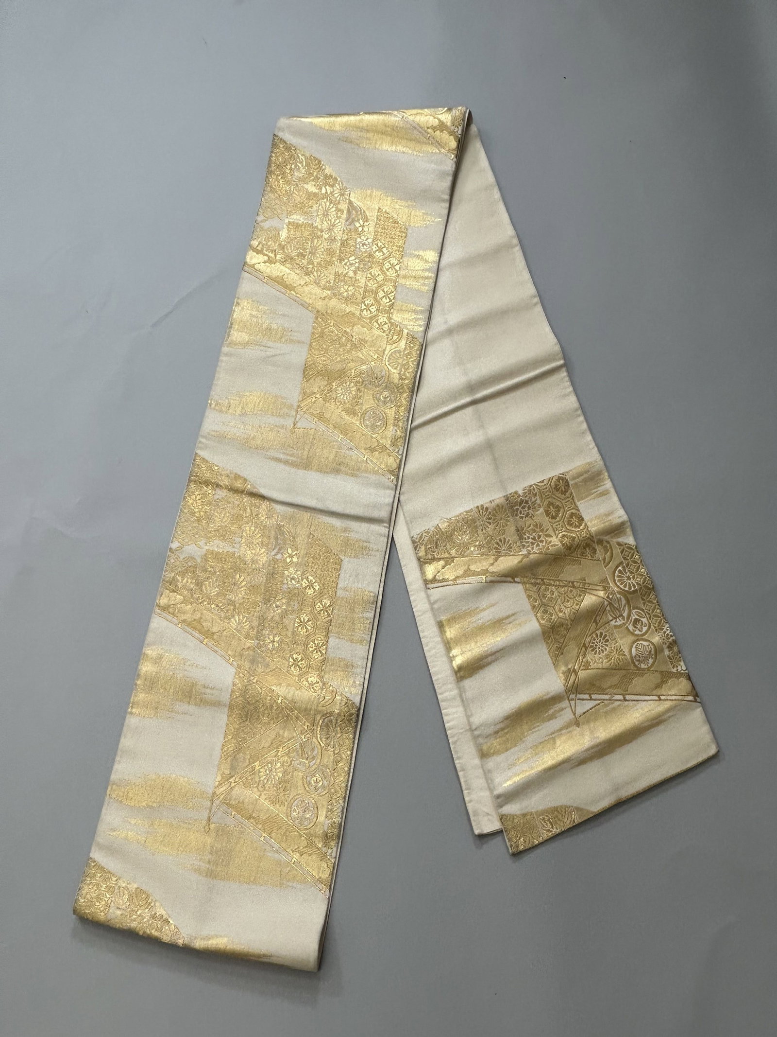 Japanese Silk Obi: Japanese Silk Obi, 160"l x 12"w Provenance: From the estate of Dr. Philip Gould , New York
