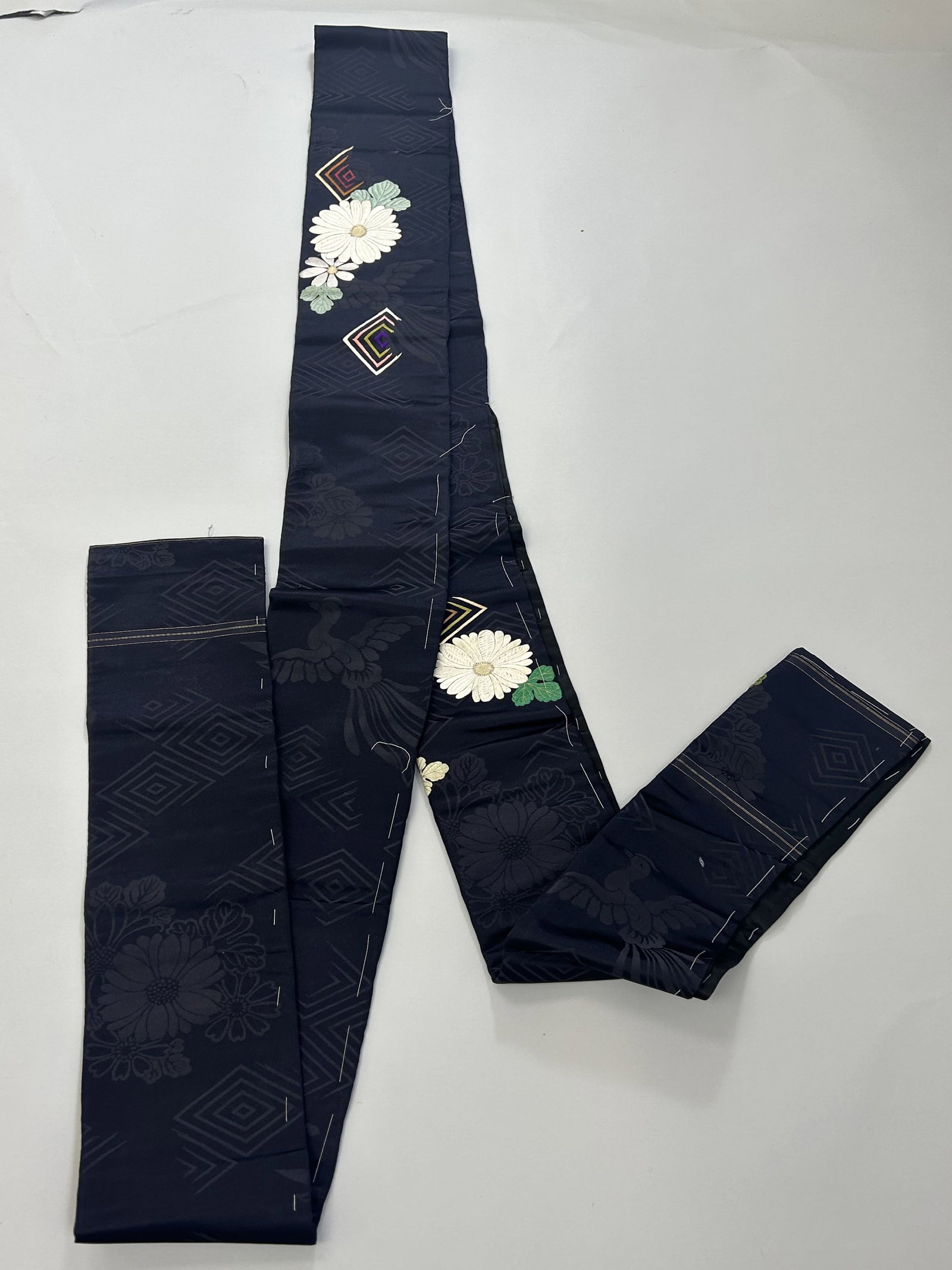Vintage Japanese Silk Obi: Vintage Japanese Silk Obi Embroidery and Handpainted, 160"l x 11.5"w Provenance: From the estate of Dr. Philip Gould , New York
